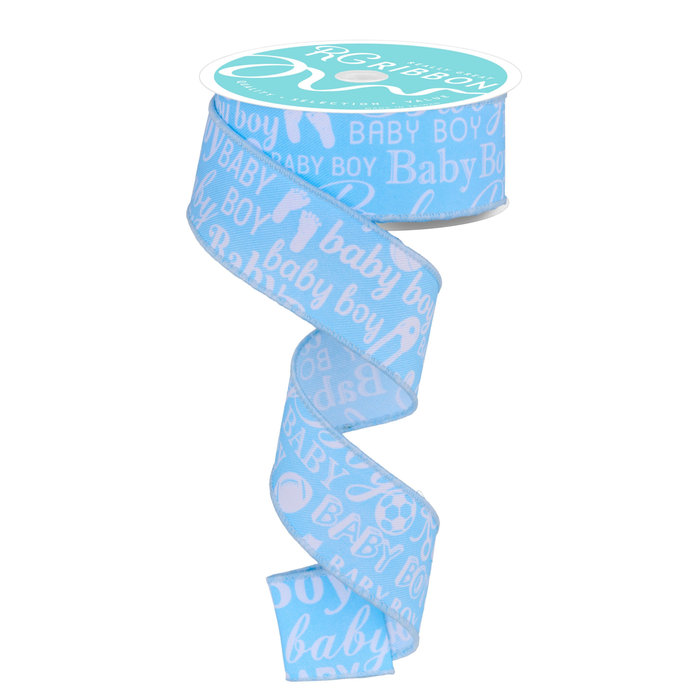 Baby Boy Wired Ribbon by RG Ribbon – 1.5" x 10 Yards, Wreath Ribbon