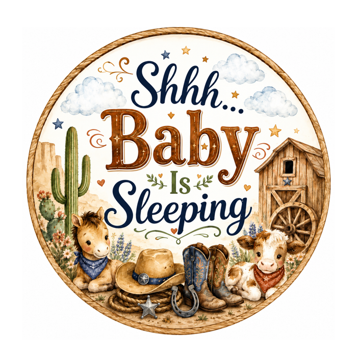 Baby Sleeping Western Sign 10" Wreath Sign, Home Decor, The Ritzy Cactus