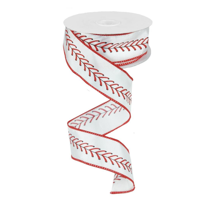 Baseball Seam Wired Ribbon by RG Ribbon 1.5" x 10 Yards, Wreath Ribbon, Craft Supplies