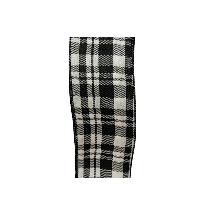 Black and White Plaid Wired Ribbon by JAS Ribbon – 2.5" x 10 Yards, Wreath Ribbon