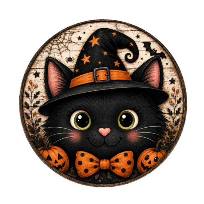 Black Cat Halloween Sign 10" Wreath Sign, Home Decor, The Ritzy Cactus