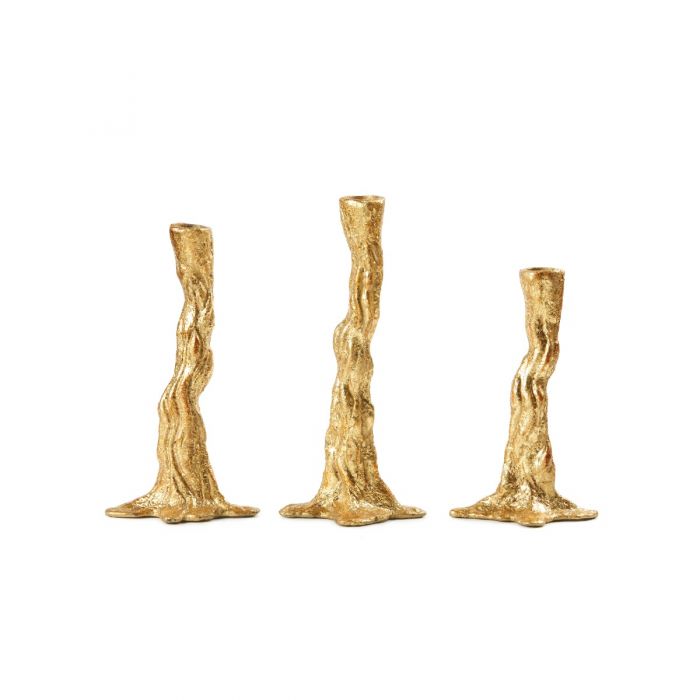 Branch Set Of 3 Candlesticks - Gold Leaf