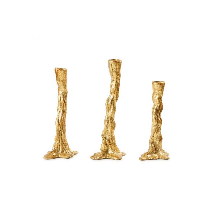 Branch Set Of 3 Candlesticks - Gold Leaf