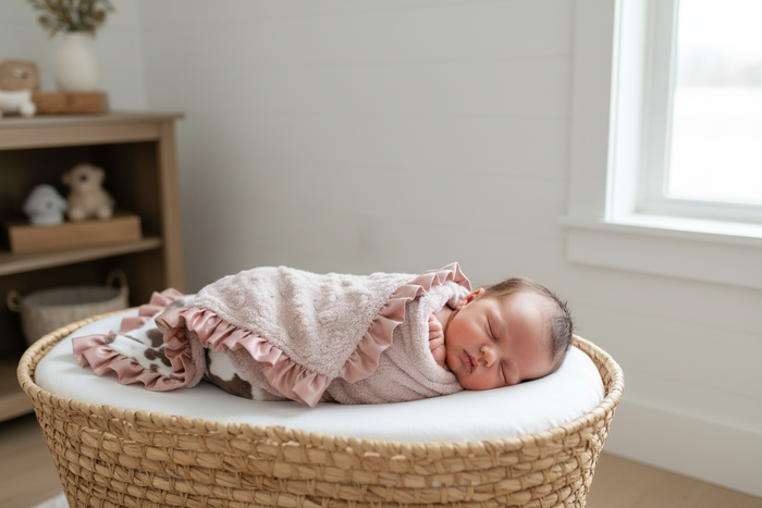 Newborn with Cow Print Blanket