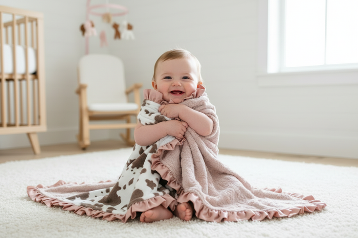 Baby Sitting with Cow Print Blanket