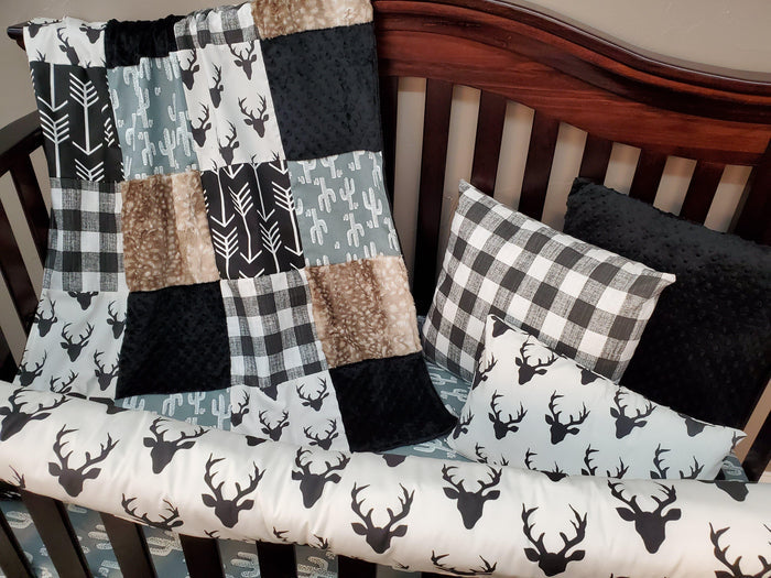 Boy Crib Bedding - Buck, Cactus, Check Woodland Baby Bedding Collection - DBC Baby Bedding Co