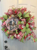 Bunny Pink and Green Easter Wreath Door Decoration  26 Inches  One-of-a-Kind Easter Décor