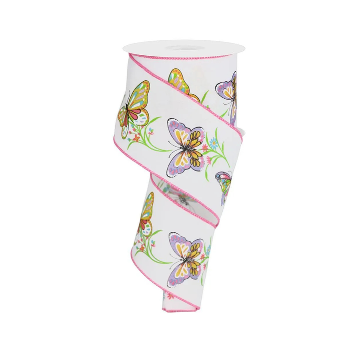 Butterfly Branches Wired Ribbon by RG Ribbon – 2.5" x 10 Yards, Spring Wreath Ribbon,  Craft Supplies