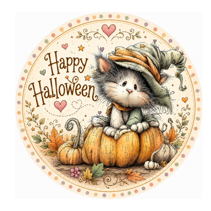 Cat Polka Dot Halloween Sign 10" Wreath Sign, Home Decor, The Ritzy Cactus