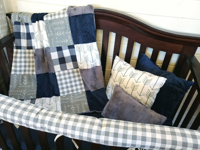 Boy Crib Bedding - Check and Arrow Farm Collection - DBC Baby Bedding Co