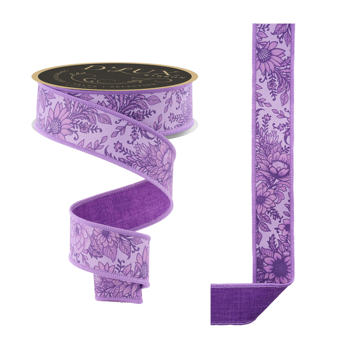 Chinoiserie Floral/Fused Wired Ribbon by RG Ribbon 1.5" x 10 Yards, Wreath Ribbon, Craft Supplies