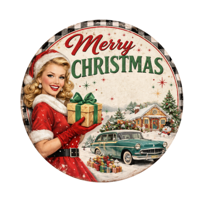 Christmas 50's Themed 10" Wreath Sign, Home Decor, The Ritzy Cactus