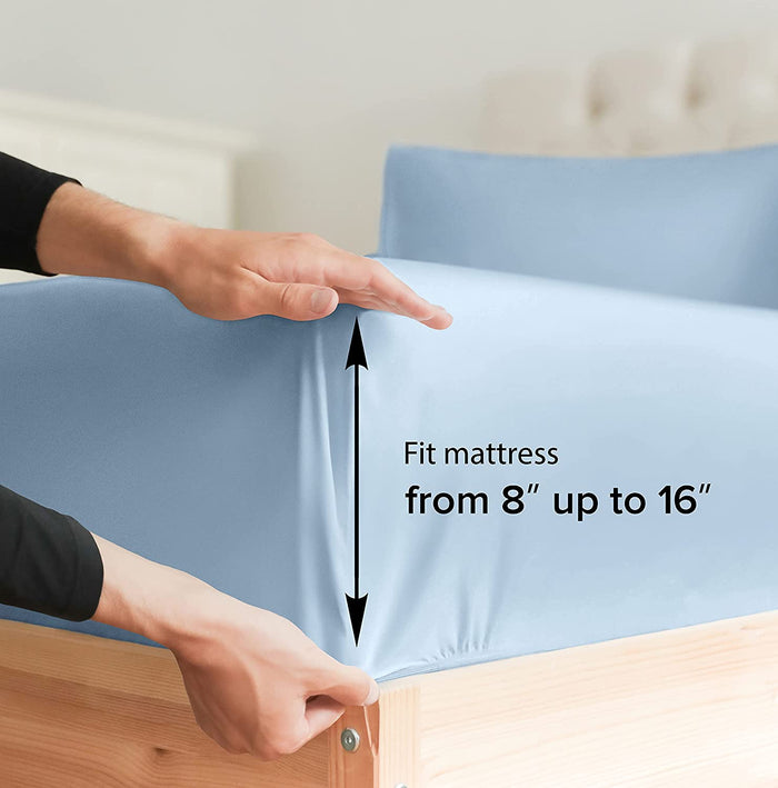 Cotton 400 Thread Count 4 Piece Deep Pocket Sheet Set - Light Blue