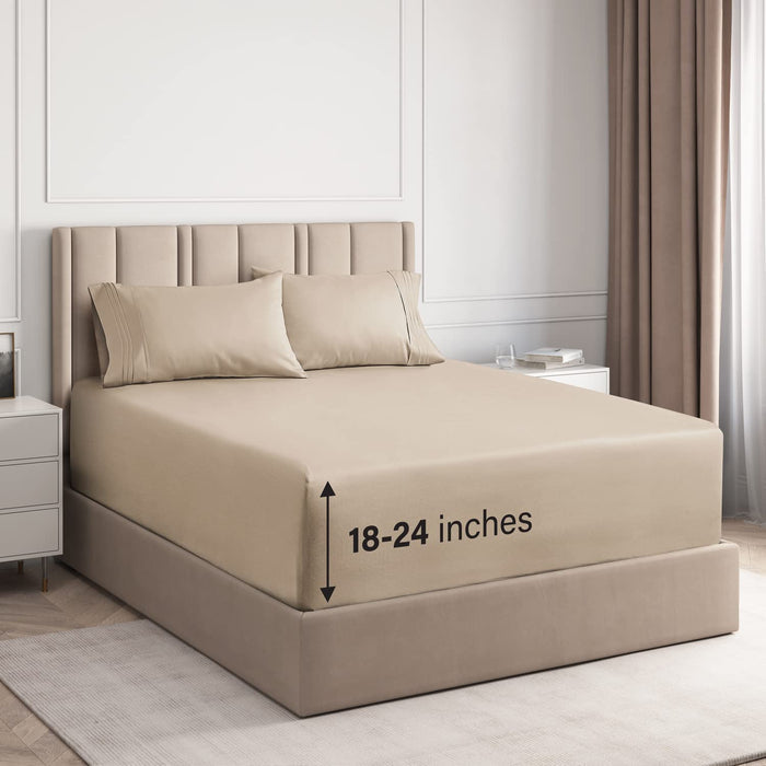 Cotton 400 Thread Count 4 Piece Deep Pocket Sheet Set - Cream