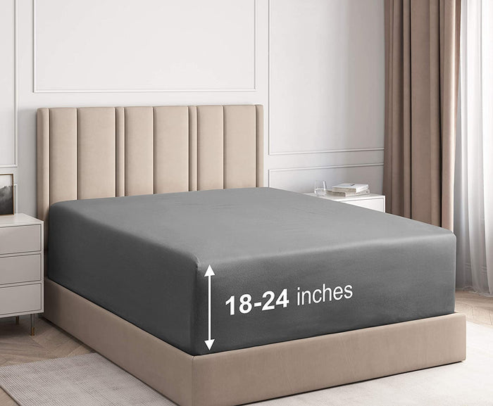 Cotton 400 Thread Count Deep Pocket Single Fitted Sheet - Dark Grey