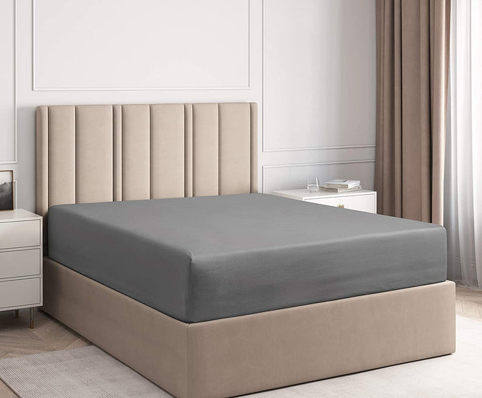 Cotton 400 Thread Count Standard Single Fitted Sheet - Dark Grey