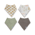 Cotton Muslin + Fleece Bandana Bib 4 Pack - Adobe Checker