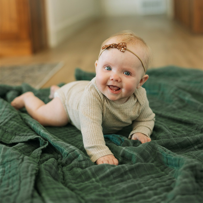 Cotton Muslin Quilted Throw - Evergreen Plaid