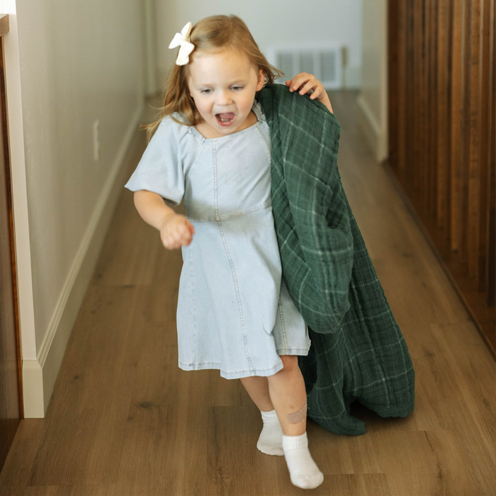 Cotton Muslin Quilted Throw - Evergreen Plaid