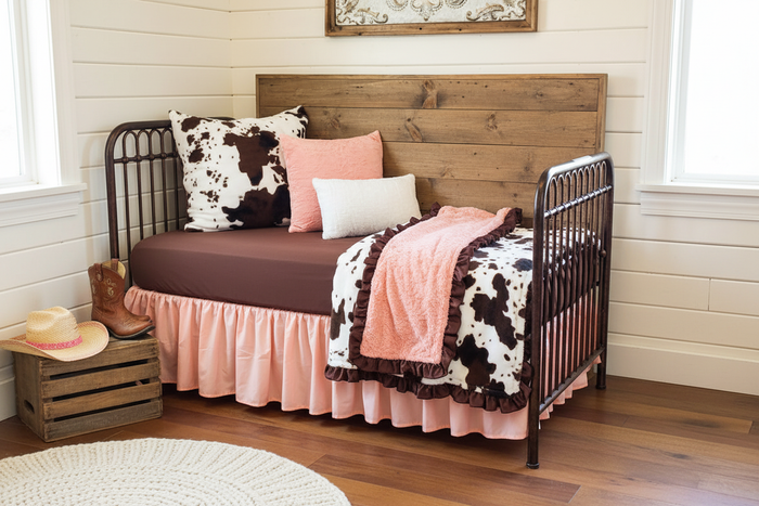 Cow Minky Toddler Bedding in Rustic Cowgirl Room