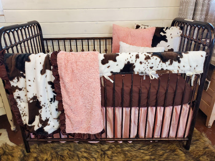 Girl Crib Bedding- Cow Minky Ranch Collection - DBC Baby Bedding Co