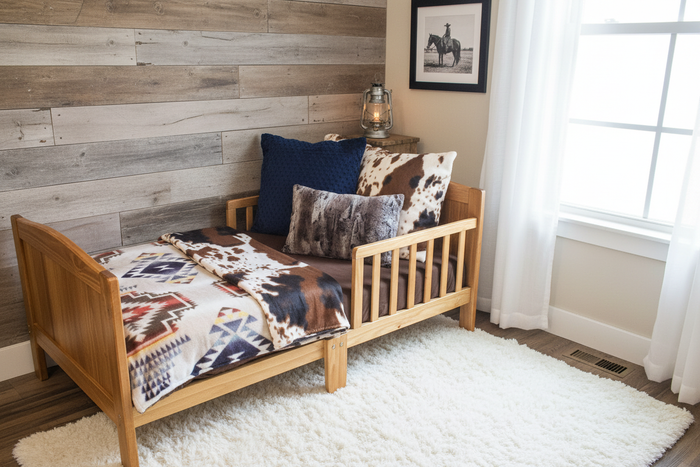 Cow Minky and Tan Aztec Toddler Twin Bedding - DBC Baby Bedding Co