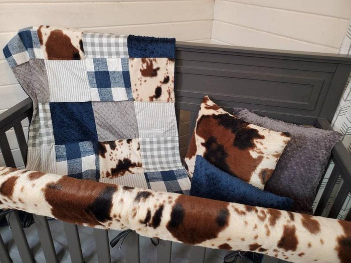 Boy Crib Bedding- Cow Minky and Check Farmhouse Collection - DBC Baby Bedding Co
