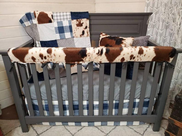 Boy Crib Bedding- Cow Minky and Check Farmhouse Collection - DBC Baby Bedding Co