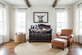 Spacious farmhouse nursery with cow and calf minky western bedding