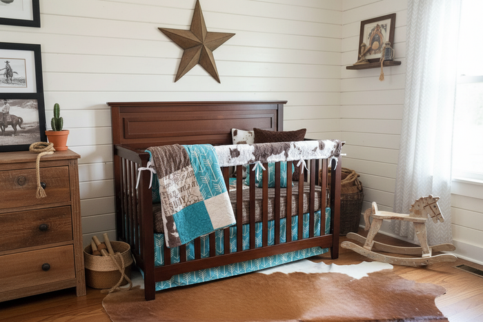 Cowboy and Brownie Calf Minky Western Boy Crib Bedding lifestyle image