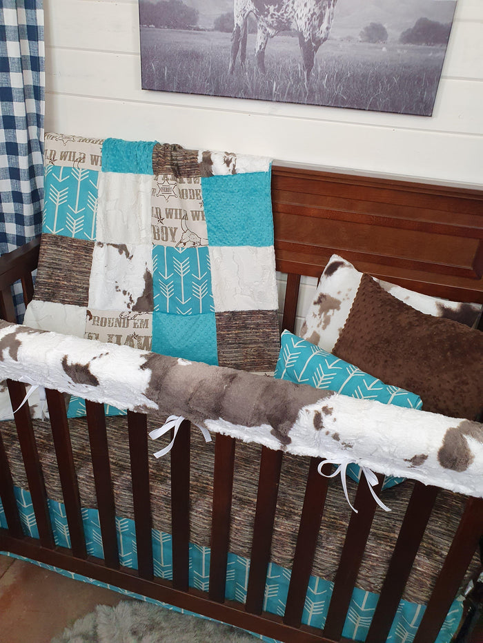 Ready Ship Boy Crib Bedding - Cowboy and Brownie Calf Minky Collection - DBC Baby Bedding Co