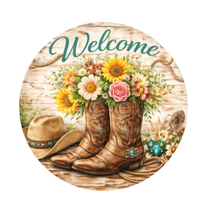 Cowboy Welcome 10" Wreath Sign, Home Decor, The Ritzy Cactus