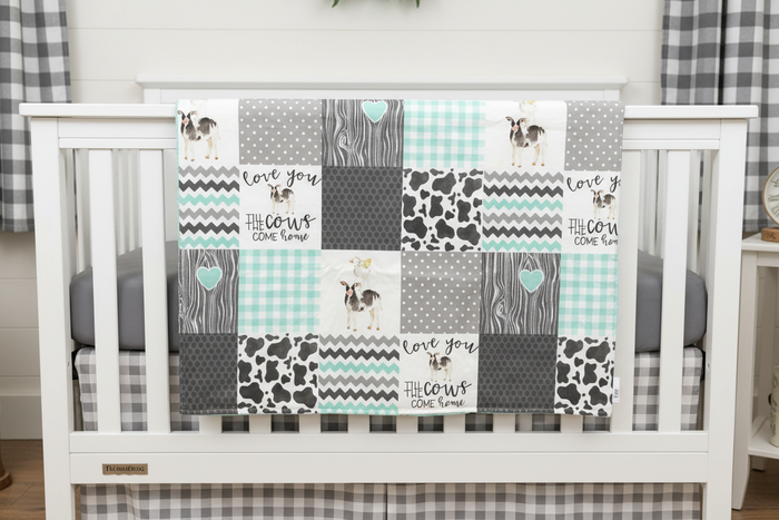 Cows Come Home Neutral Nursery - Close-up with Correct Blanket