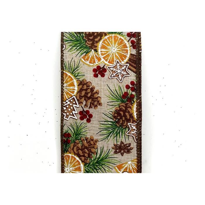 Cozy Christmas Pine Orange Wired Ribbon by JAS Ribbon – 2.5" x 10 Yards, Wreath Ribbon