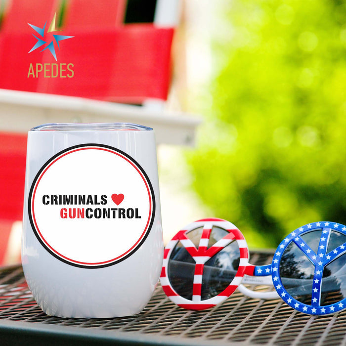 Criminals Guncontrol Stainless Steel Stemless Wine Cup 12 OZ - Apedes Flags And Banners