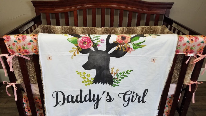 Custom Girl Crib Bedding - Daddy's Girl Deer and Rose Woodland Nursery Collection - DBC Baby Bedding Co