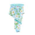 Daisies with Greenery Blue  Wired Ribbon by RG Ribbon – 2.5" x 10 Yards, Wreath Ribbon, Craft Supplies