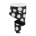 Daisy On Faux Royal Wired Ribbon by RG Ribbon – 2.5" x 10 Yards, Wreath Ribbon