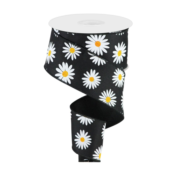 Daisy On Faux Royal Wired Ribbon by RG Ribbon – 2.5" x 10 Yards, Wreath Ribbon