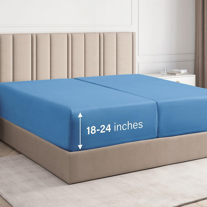 Deep Pocket Single Fitted Sheet - Denim Blue