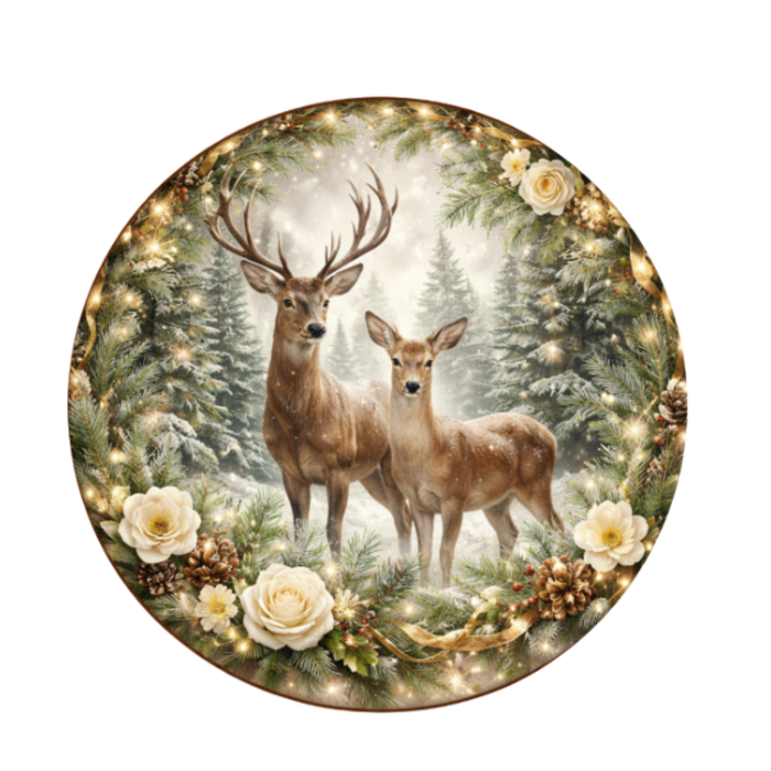 Deer Winter Scene 10 Inch Wreath Sign, Metal Wreath Sign, Home Decor, DIY, The Ritzy Cactus
