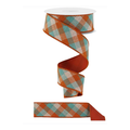Diagonal Woven Check Teal Orange Cream Wired Ribbon by RG Ribbon – 1.5" x 10 yards