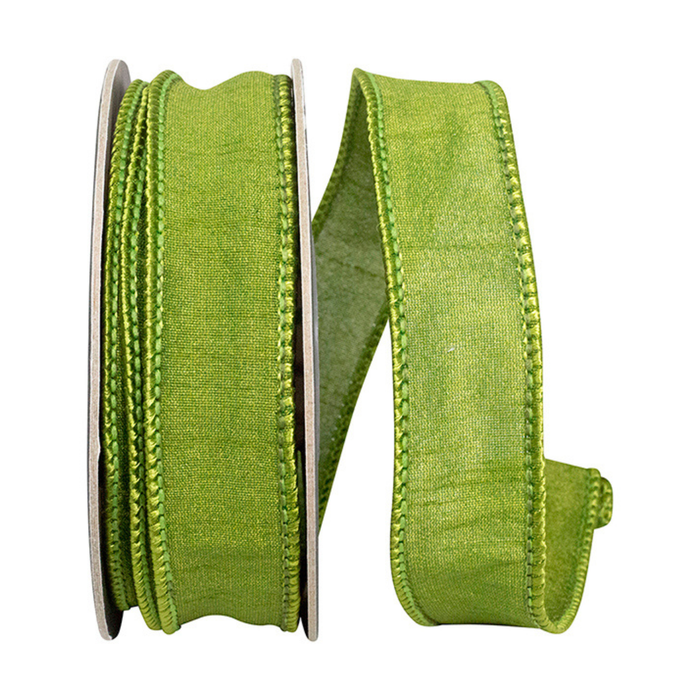 Dupioni Moss Green Wired Ribbon by Reliant – 7/8" x 10 Yards, Wreath Ribbon