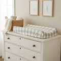 Ecru Slub Check Farm Changing Pad Cover on White Antique Dresser