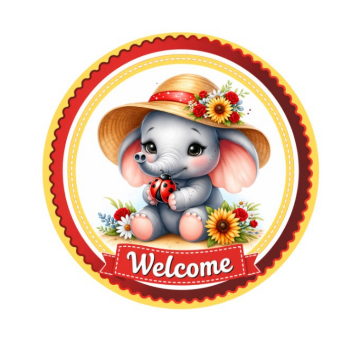 Elephant Ladybug Welcome 10" Wreath Sign, Home Decor, The Ritzy Cactus