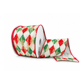 Faded Red, Green & Gold Harlequin 2.5" x 10 Yards Wired Holiday Ribbon
