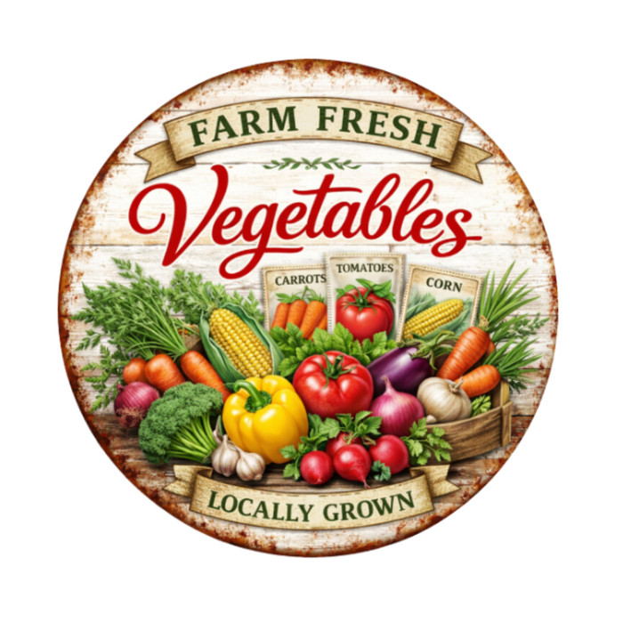 Farm Fresh Vegetable 10 Inch Wreath Sign, Metal Wreath Sign, Home Decor, DIY, The Ritzy Cactus