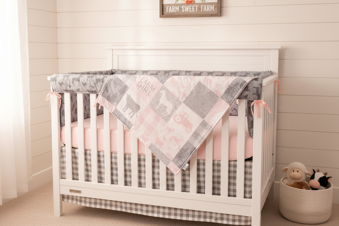 Farm Girl Crib Bedding with Shiplap Wall