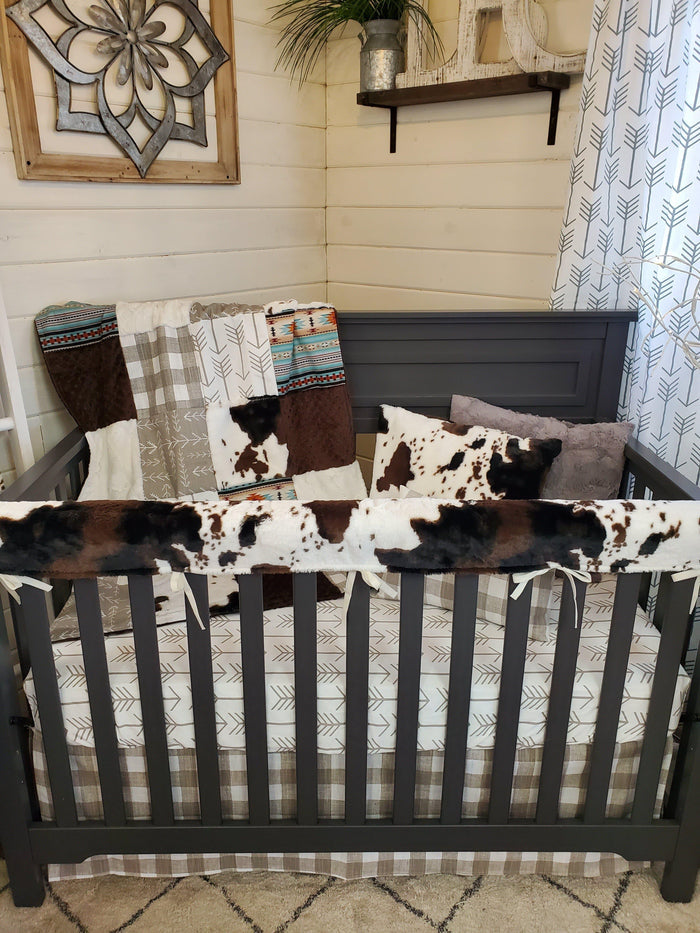 Neutral Crib Bedding- Farm House Check and Cow Minky Collection - DBC Baby Bedding Co