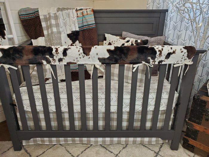 Neutral Crib Bedding- Farm House Check and Cow Minky Collection - DBC Baby Bedding Co